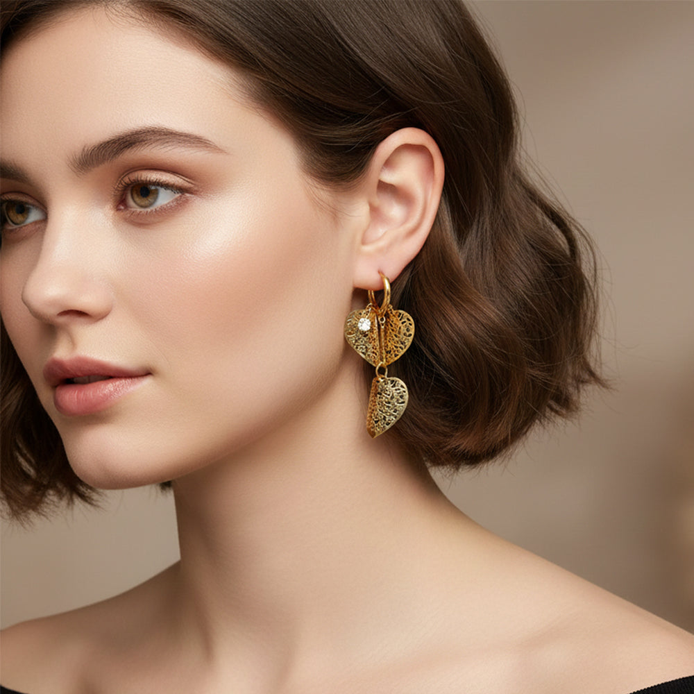 The99Jewel Stylish Double Heart Drop Gold Plated Earrings for Women
