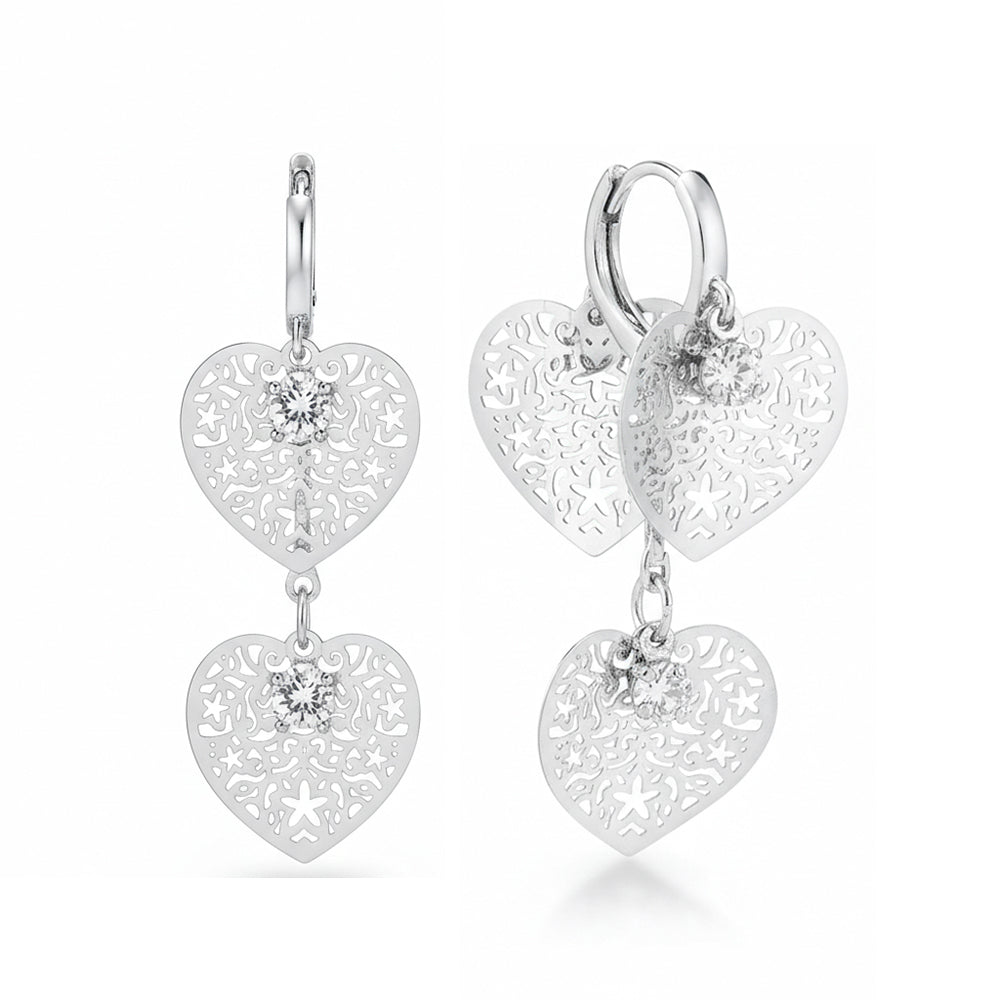 The99Jewel Stylish Double Heart Drop Silver Plated Earrings for Women
