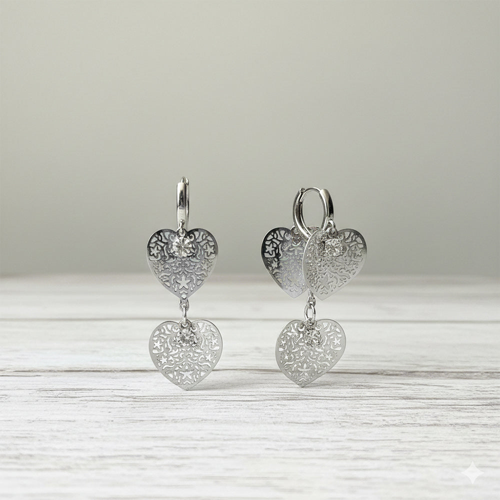 The99Jewel Stylish Double Heart Drop Silver Plated Earrings for Women
