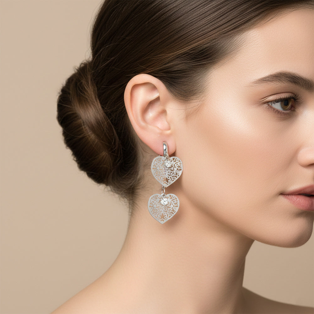 The99Jewel Stylish Double Heart Drop Silver Plated Earrings for Women