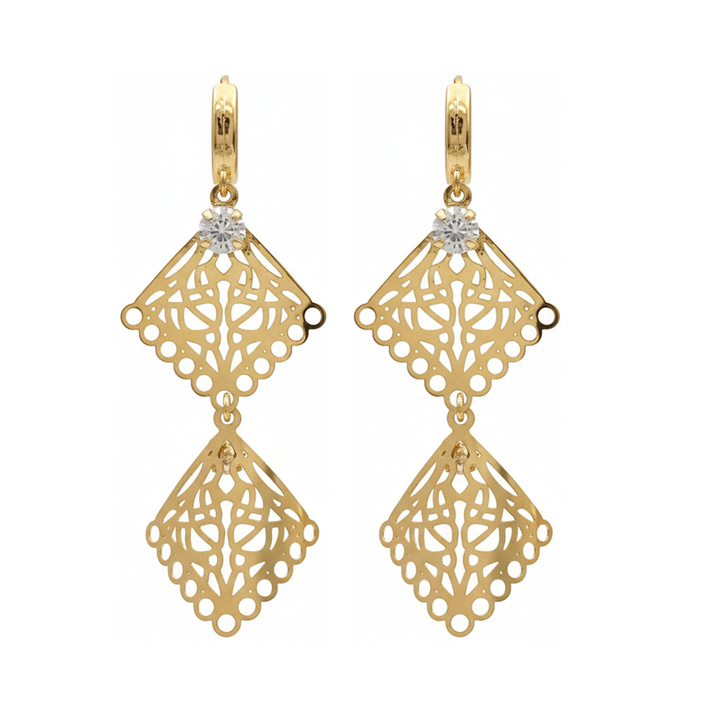 The99Jewel Stylish Double Square Drop Gold Plated Earrings for Women