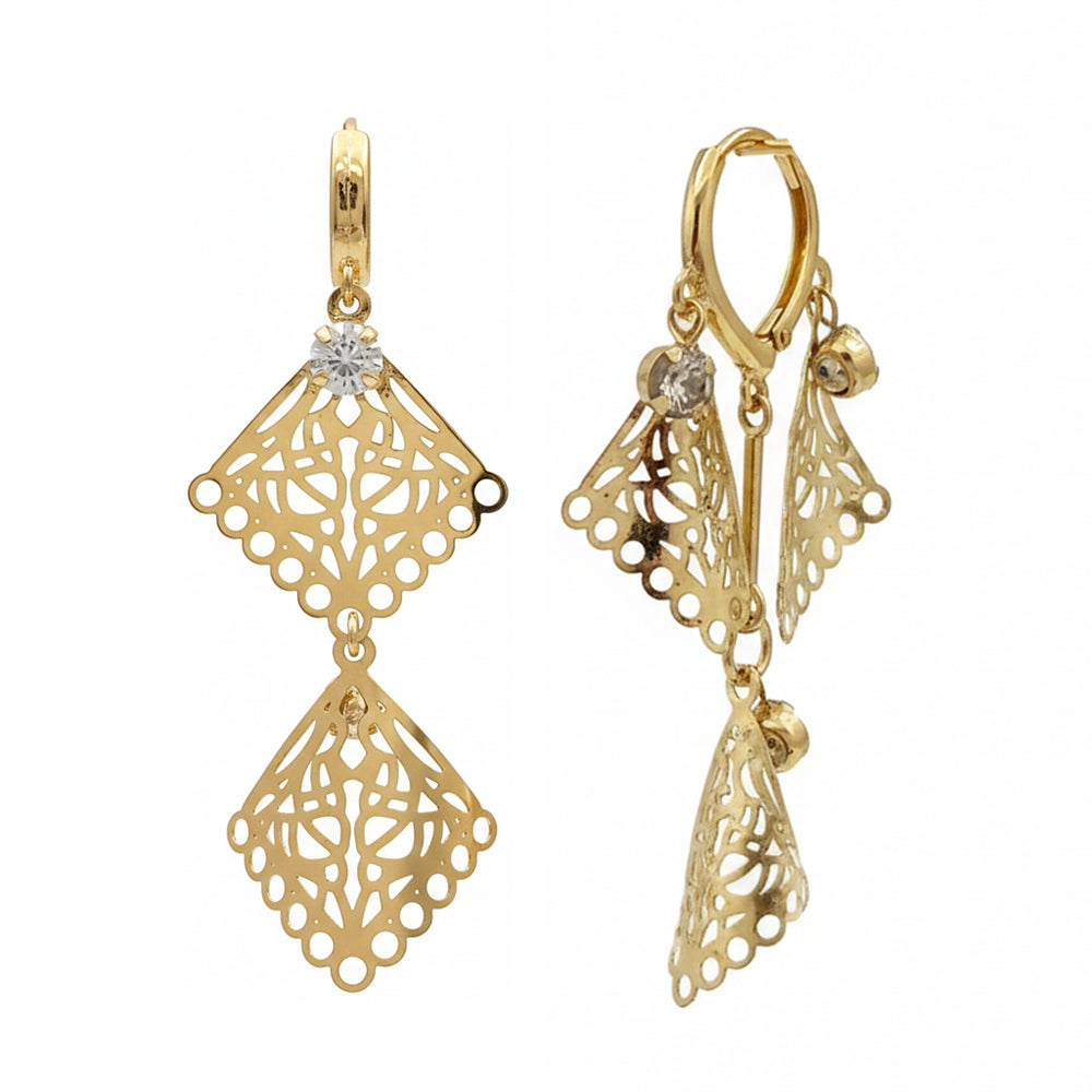 The99Jewel Stylish Double Square Drop Gold Plated Earrings for Women