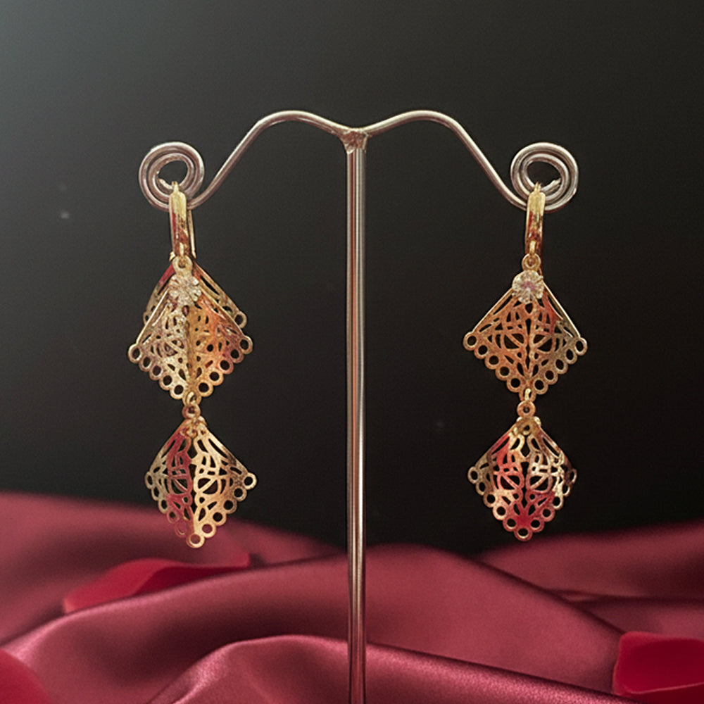 The99Jewel Stylish Double Square Drop Gold Plated Earrings for Women