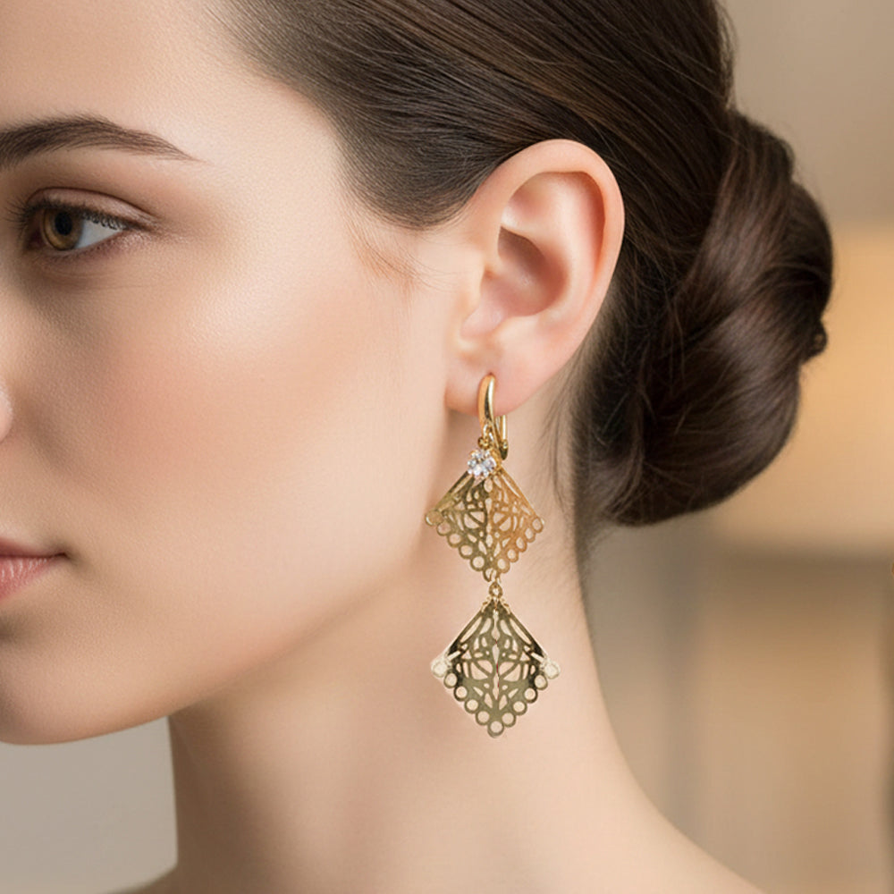 The99Jewel Stylish Double Square Drop Gold Plated Earrings for Women