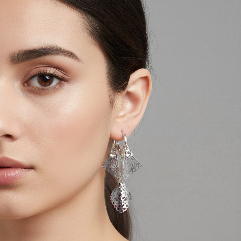 The99Jewel Stylish Double Square Drop Silver Plated Earrings for Women