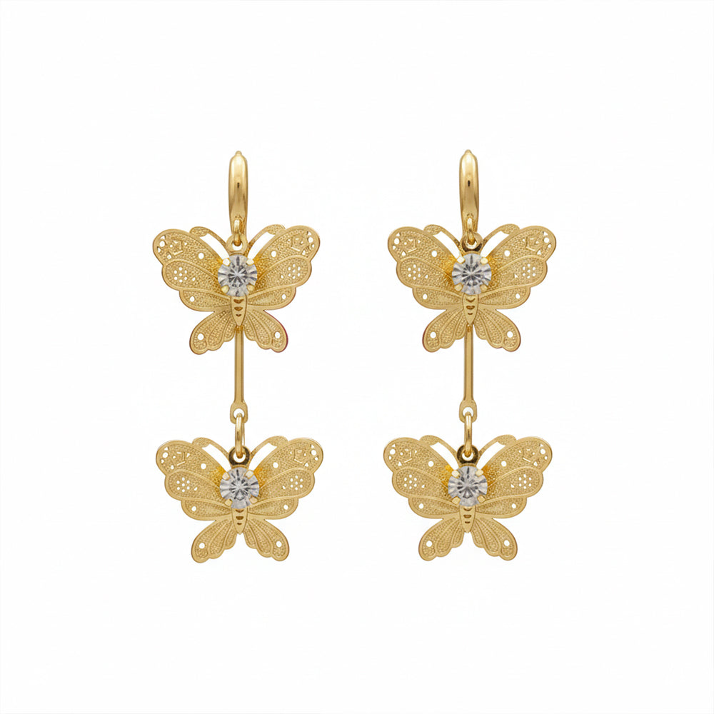 The99Jewel Stylish Double Butterfly Drop Gold Plated Earrings for Women