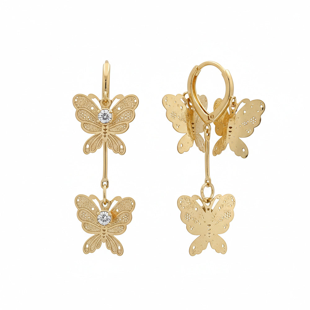 The99Jewel Stylish Double Butterfly Drop Gold Plated Earrings for Women