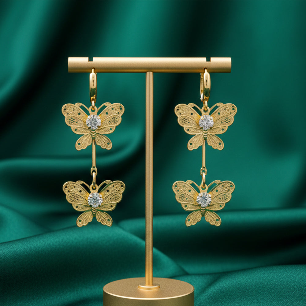 The99Jewel Stylish Double Butterfly Drop Gold Plated Earrings for Women