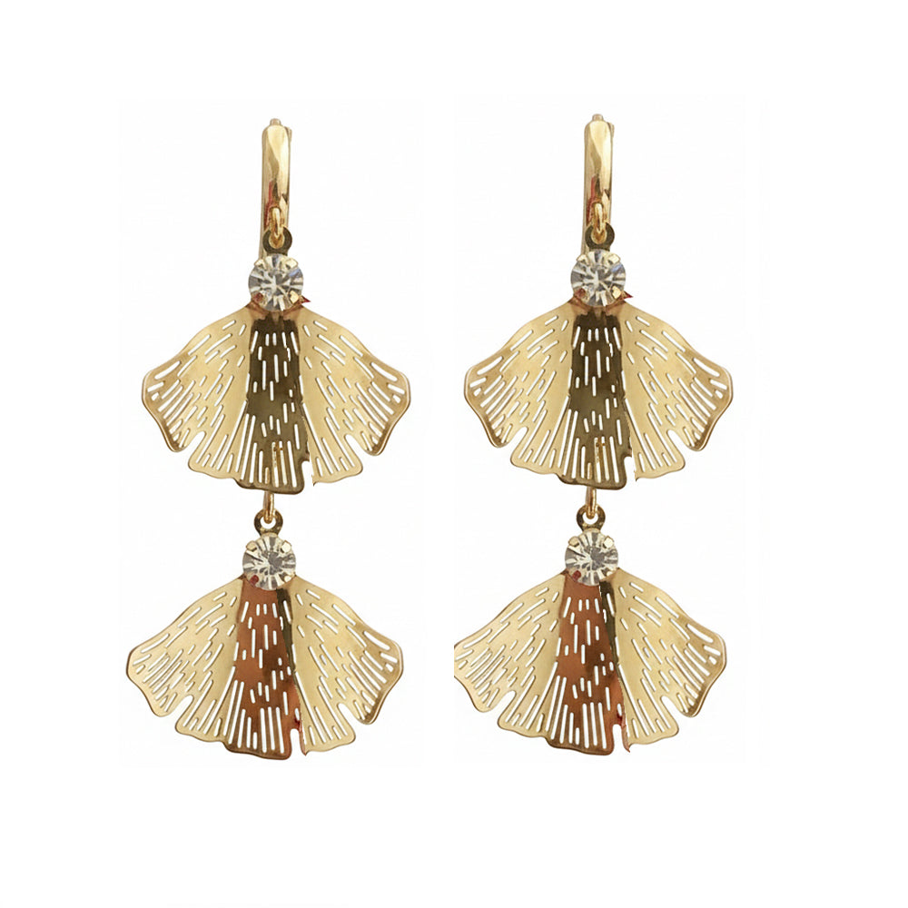 The99Jewel Stylish Double Flroal Drop Gold Plated Earrings for Women