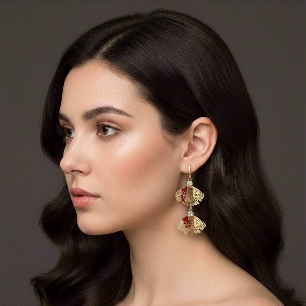 The99Jewel Stylish Double Flroal Drop Gold Plated Earrings for Women