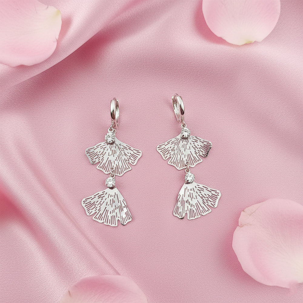 The99Jewel Stylish Double Flroal Drop Silver Plated Earrings for Women