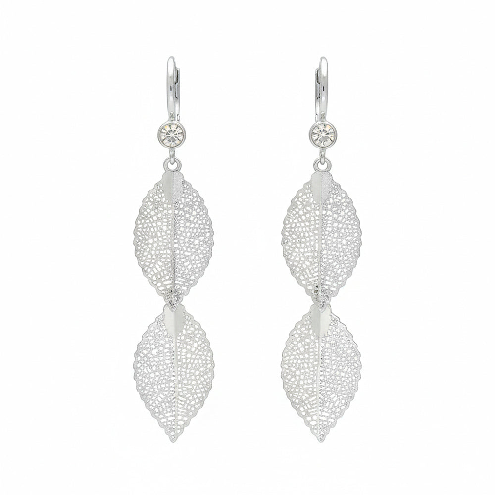 The99Jewel Stylish Double Leaf Drop Silver Plated Earrings for Women