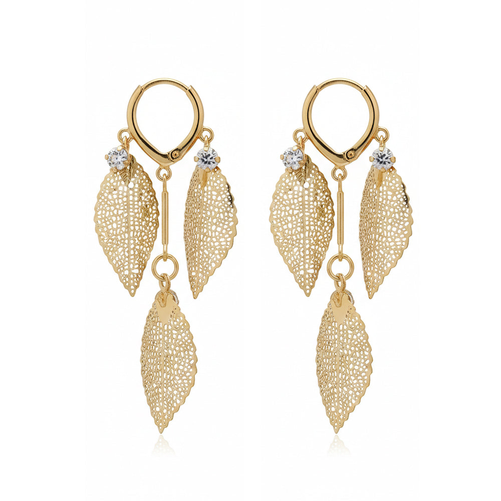 The99Jewel Stylish Double Leaf Drop Gold Plated Earrings for Women