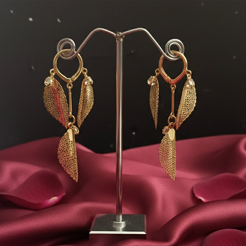 The99Jewel Stylish Double Leaf Drop Gold Plated Earrings for Women