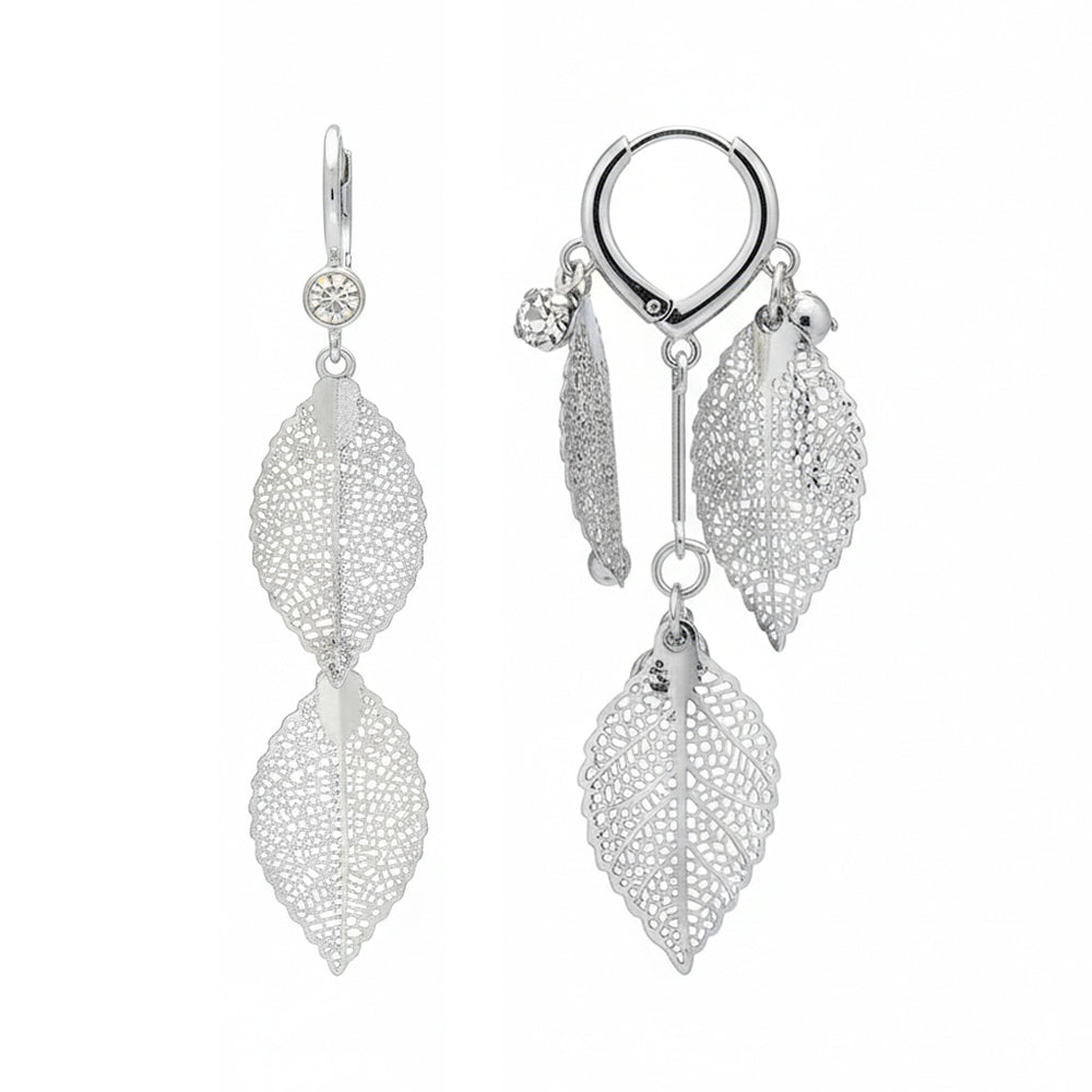 The99Jewel Stylish Double Leaf Drop Silver Plated Earrings for Women