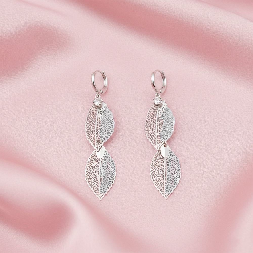 The99Jewel Stylish Double Leaf Drop Silver Plated Earrings for Women