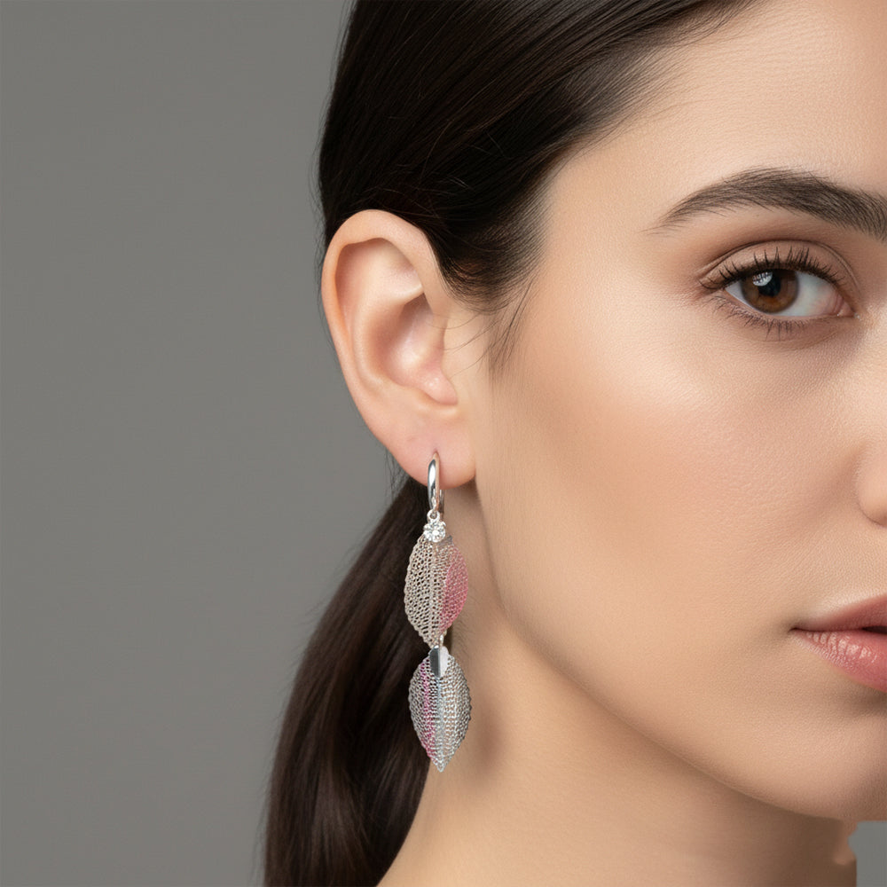 The99Jewel Stylish Double Leaf Drop Silver Plated Earrings for Women