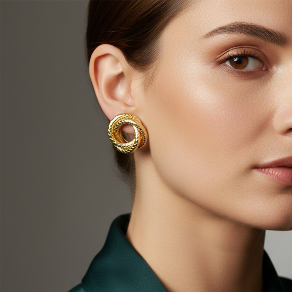 The99Jewel Designer Gold Plated Twisted Circle Stud Earrings