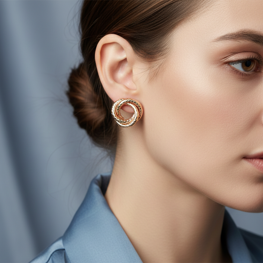 The99Jewel Designer Gold Plated Twisted Circle Stud Earrings