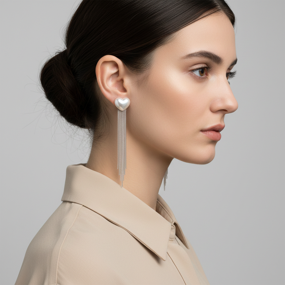 The99Jewel Luxe Heart Pearl  Chic Statement Long  Earrings