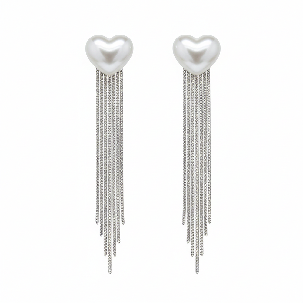 The99Jewel Luxe Heart Pearl  Chic Statement Long  Earrings