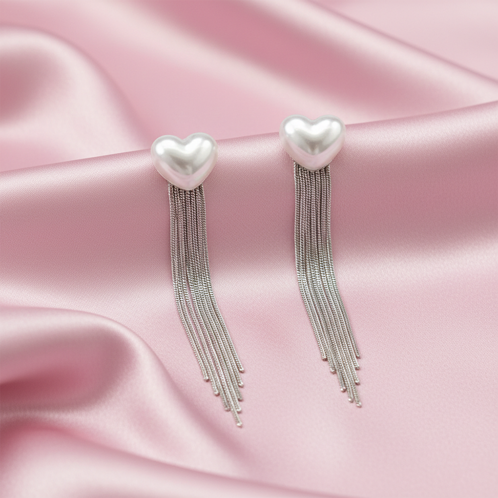 The99Jewel Luxe Heart Pearl  Chic Statement Long  Earrings