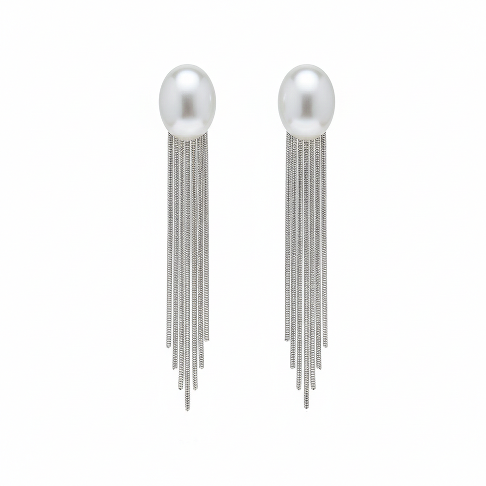 The99Jewel Luxe Oval Pearl Classy Long Drop Earrings