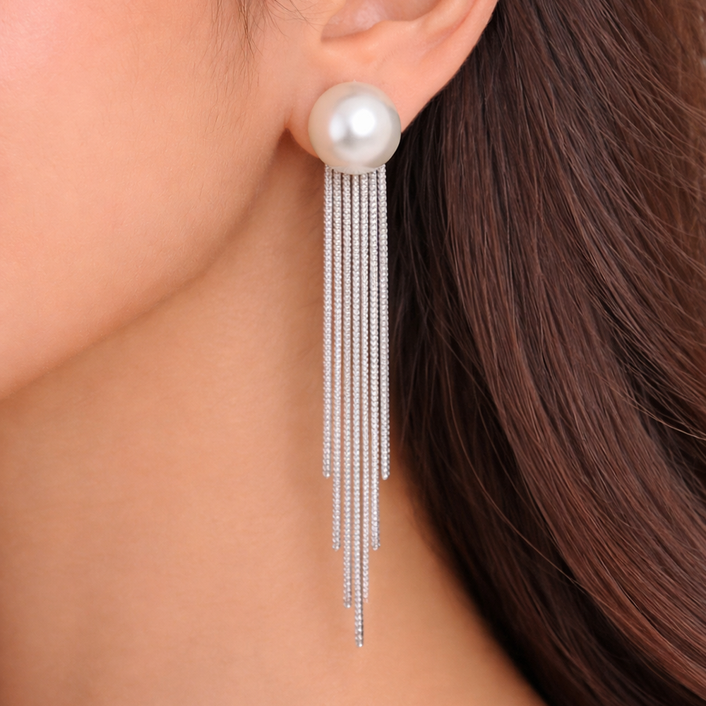 The99Jewel Luxe Round Pearl Classic Long Party Wear Earrings