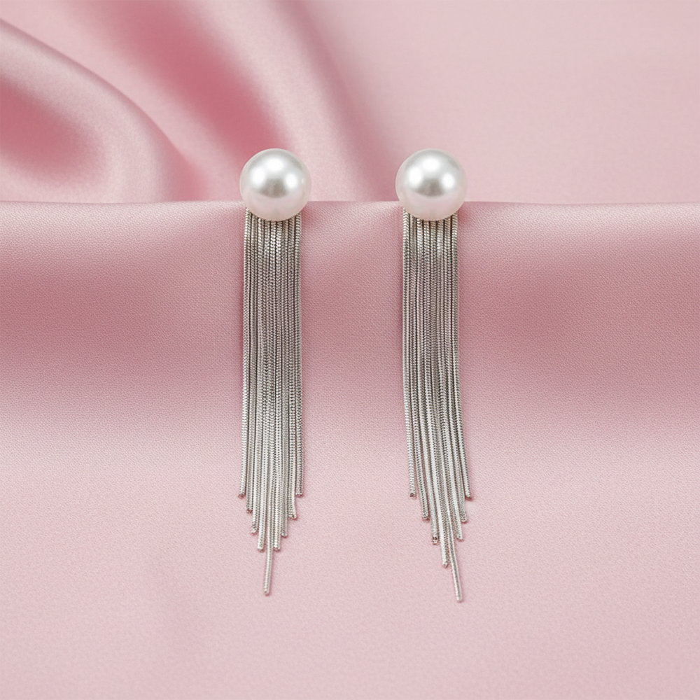 The99Jewel Luxe Round Pearl Classic Long Party Wear Earrings