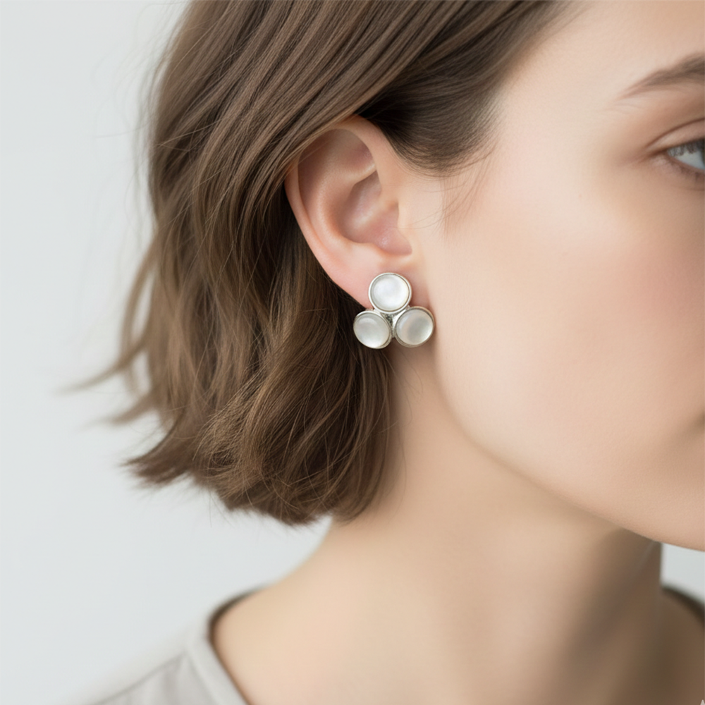 The99Jewel Triple Monalisa White Stone Stud Earrings