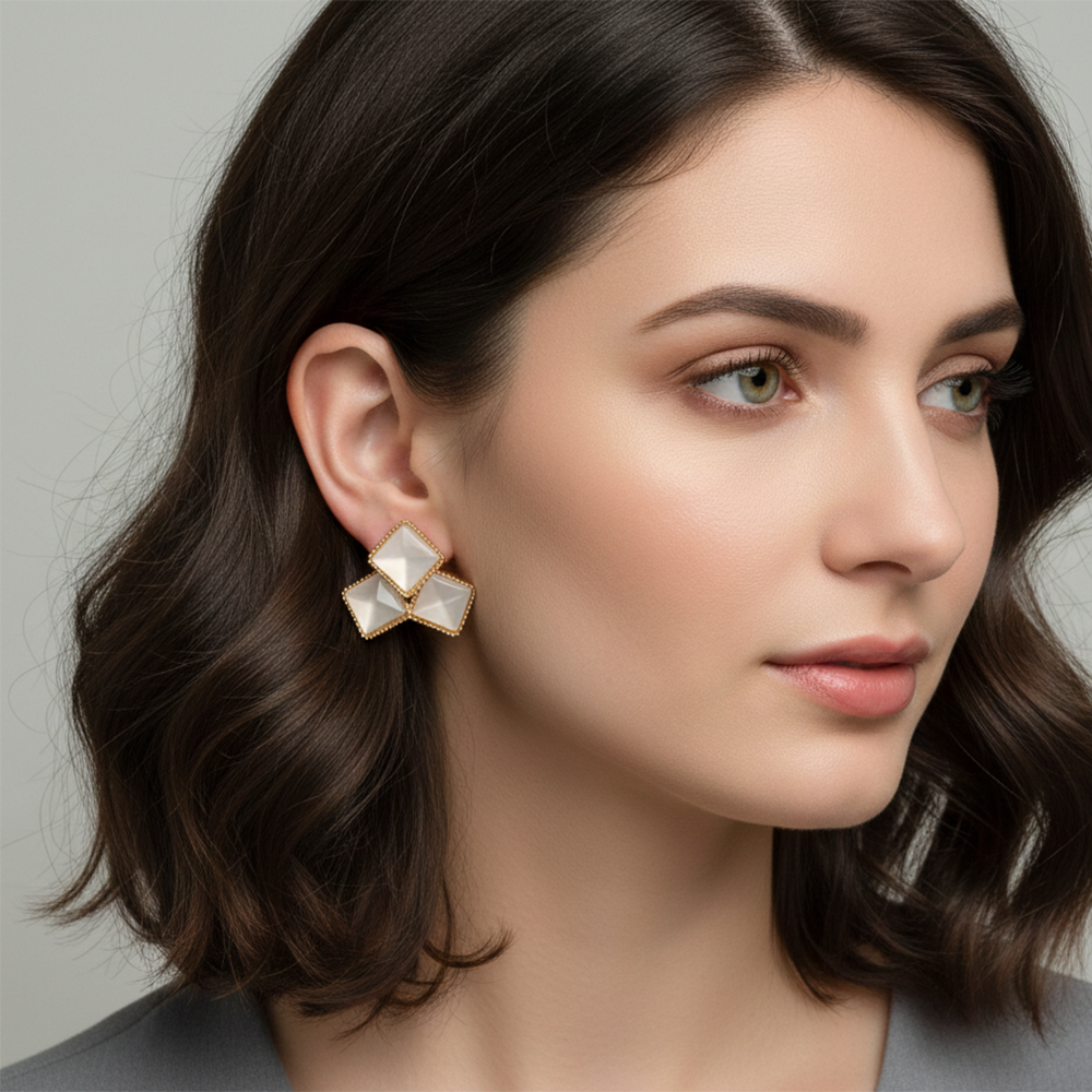 The99Jewel Gold Plated Monalisa White Stone Square Stud Earrings