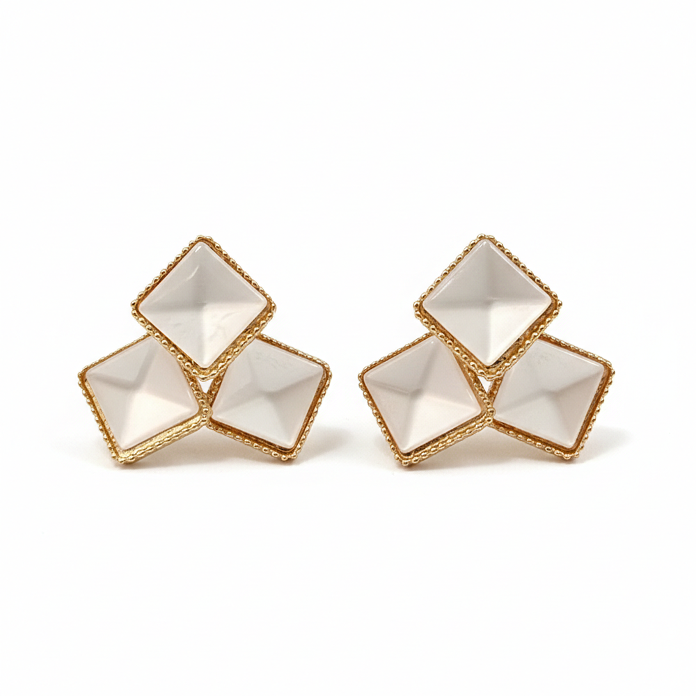 The99Jewel Gold Plated Monalisa White Stone Square Stud Earrings