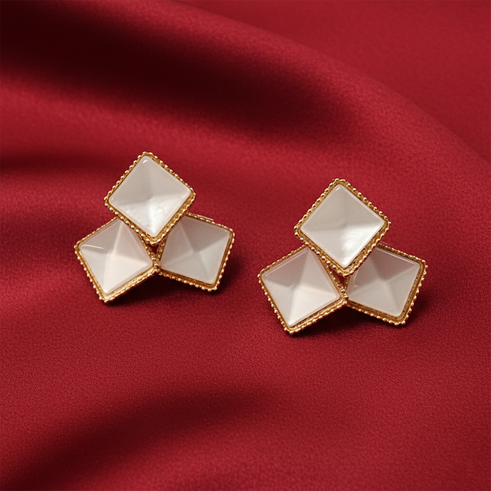 The99Jewel Gold Plated Monalisa White Stone Square Stud Earrings