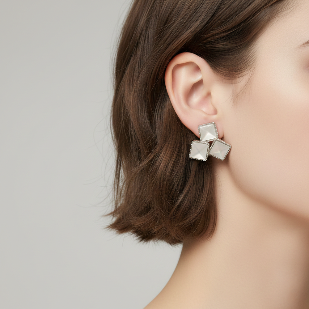 The99Jewel Minimal Monalisa White Stone Square Stud Earrings