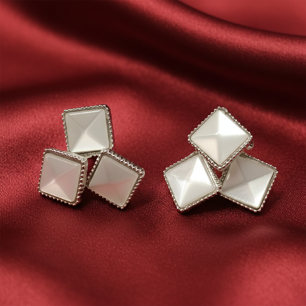 The99Jewel Minimal Monalisa White Stone Square Stud Earrings