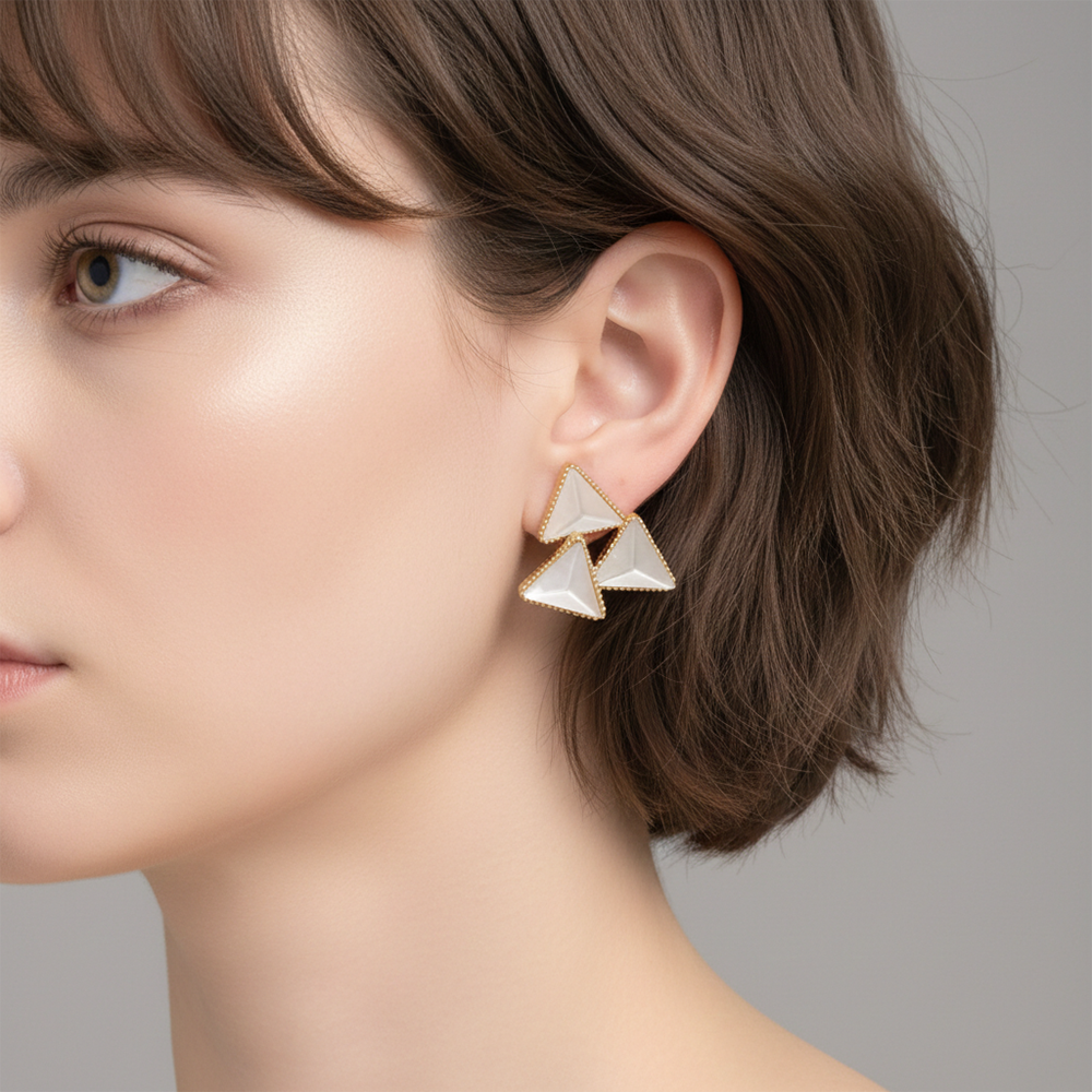 The99Jewel Goldplated Monalisa White Stone Triangle Stud Earrings