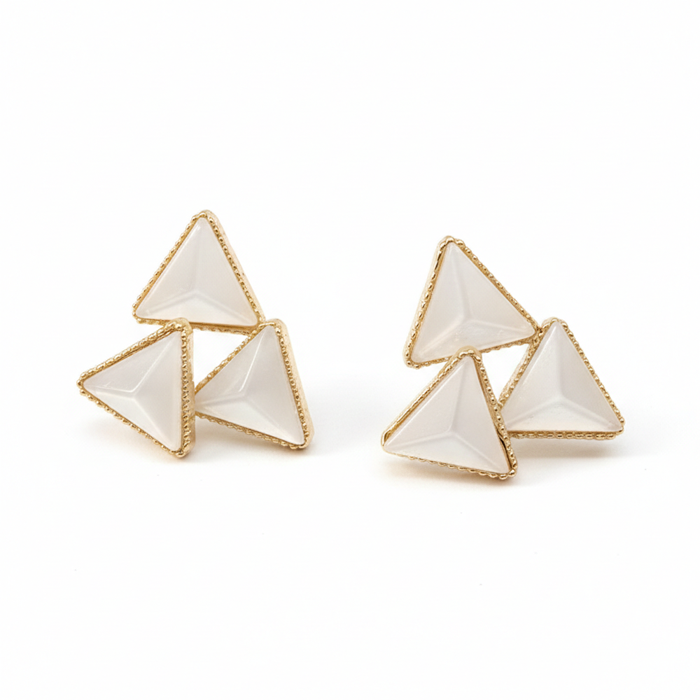 The99Jewel Goldplated Monalisa White Stone Triangle Stud Earrings