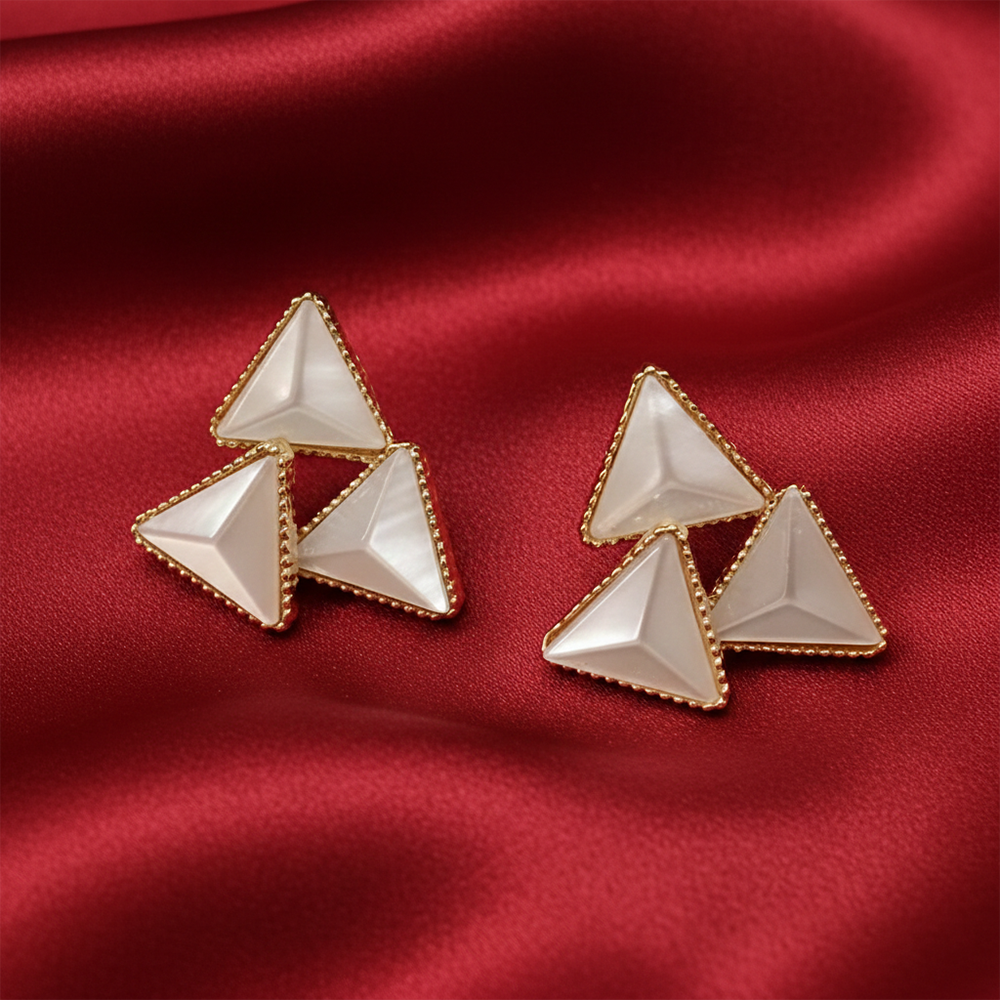 The99Jewel Goldplated Monalisa White Stone Triangle Stud Earrings