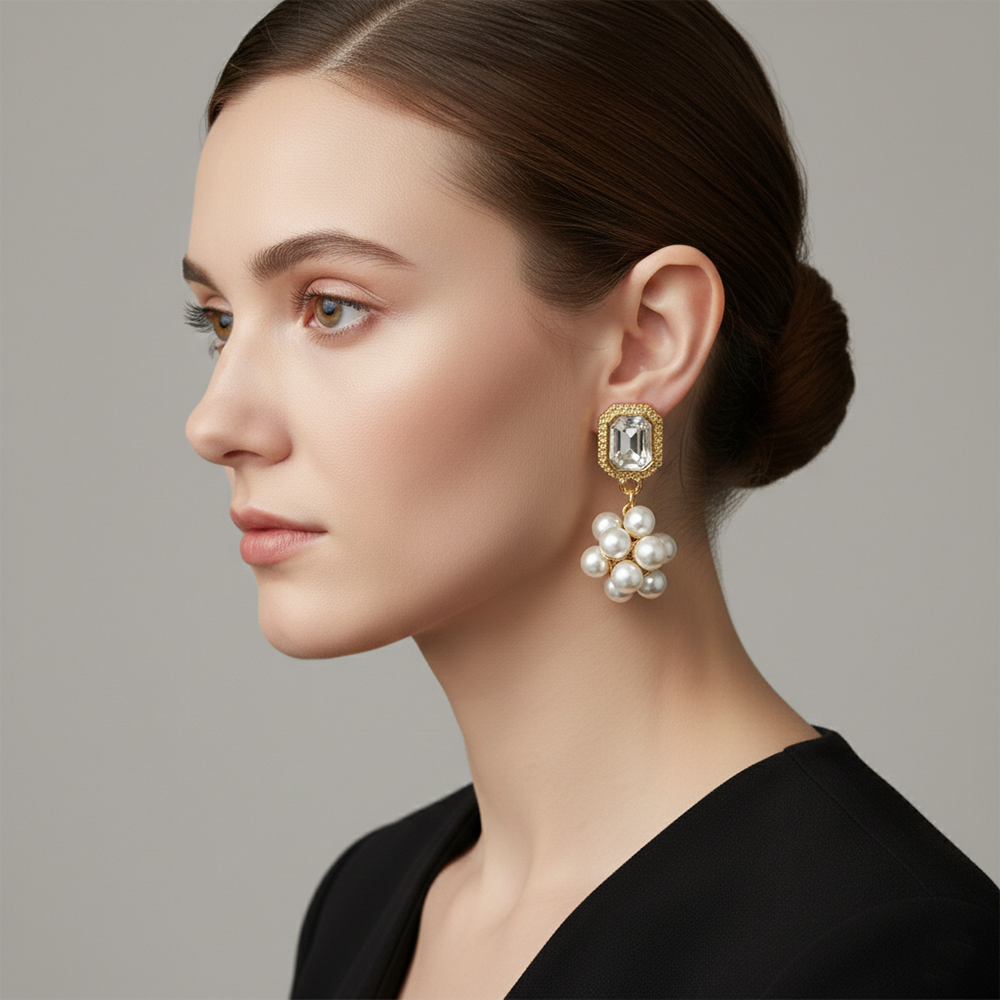 The99Jewel Gold Plated Crystal Stone & Pearl Classy Earrings