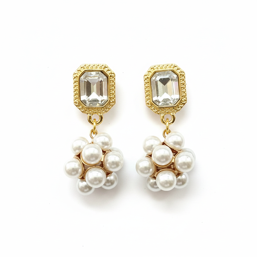 The99Jewel Gold Plated Crystal Stone & Pearl Classy Earrings