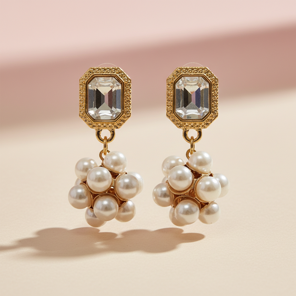The99Jewel Gold Plated Crystal Stone & Pearl Classy Earrings
