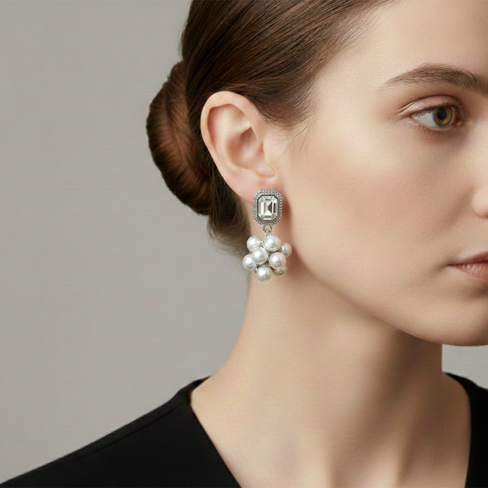 The99Jewel Silver Plated Crystal Stone & Pearl Classy Earrings