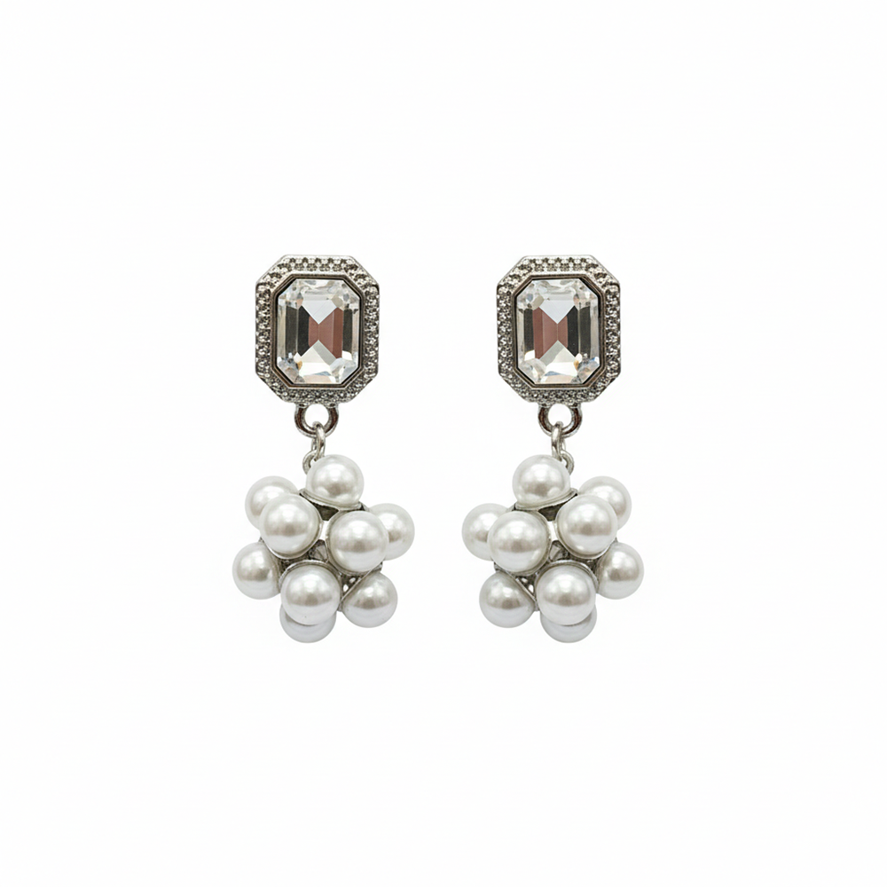 The99Jewel Silver Plated Crystal Stone & Pearl Classy Earrings