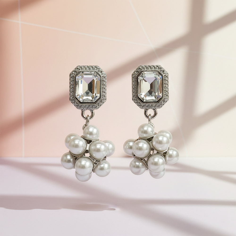The99Jewel Silver Plated Crystal Stone & Pearl Classy Earrings