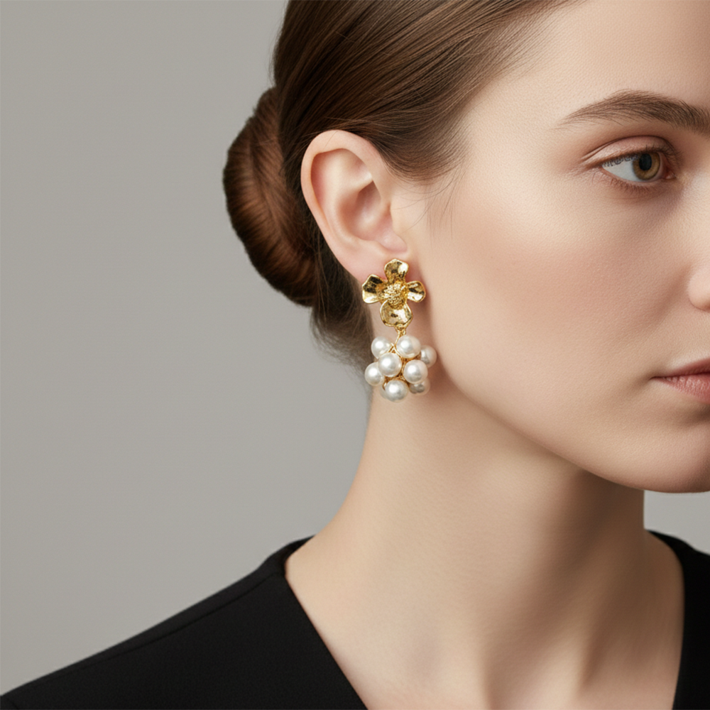 The99Jewel Gold Plated Crystal Stone & Pearl Classy Earrings