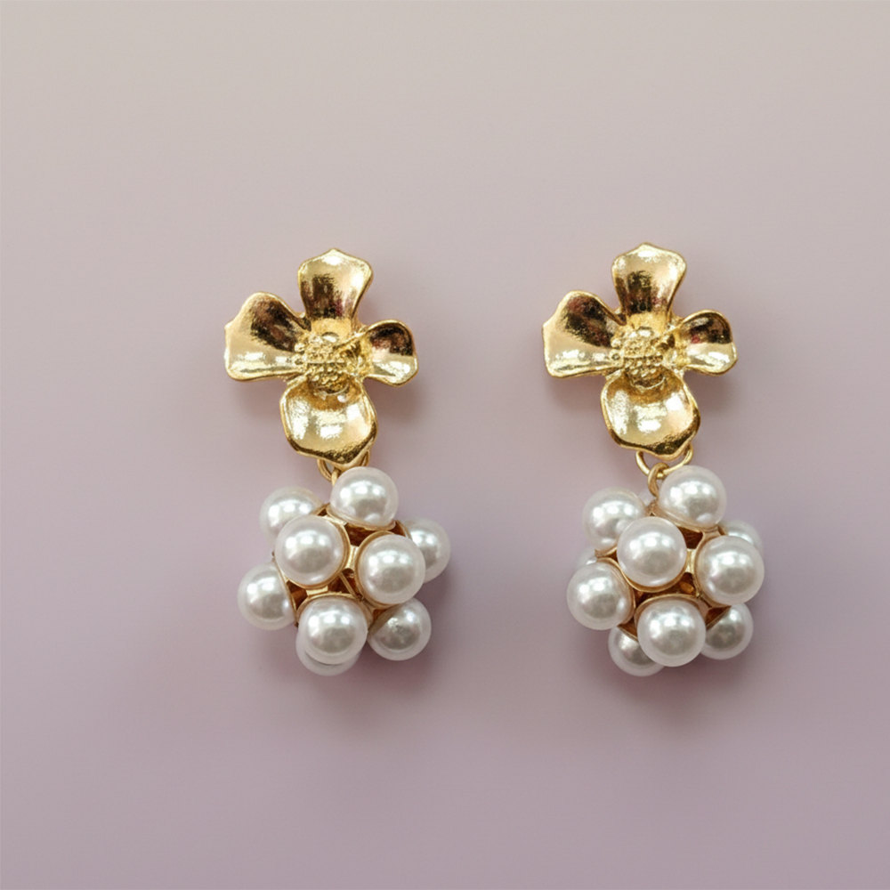 The99Jewel Gold Plated Crystal Stone & Pearl Classy Earrings