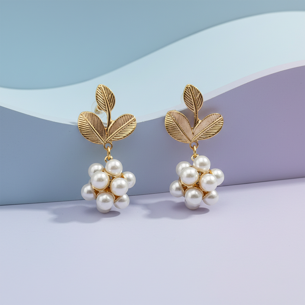 The99Jewel Gold Plated Crystal Stone & Pearl Classy Earrings