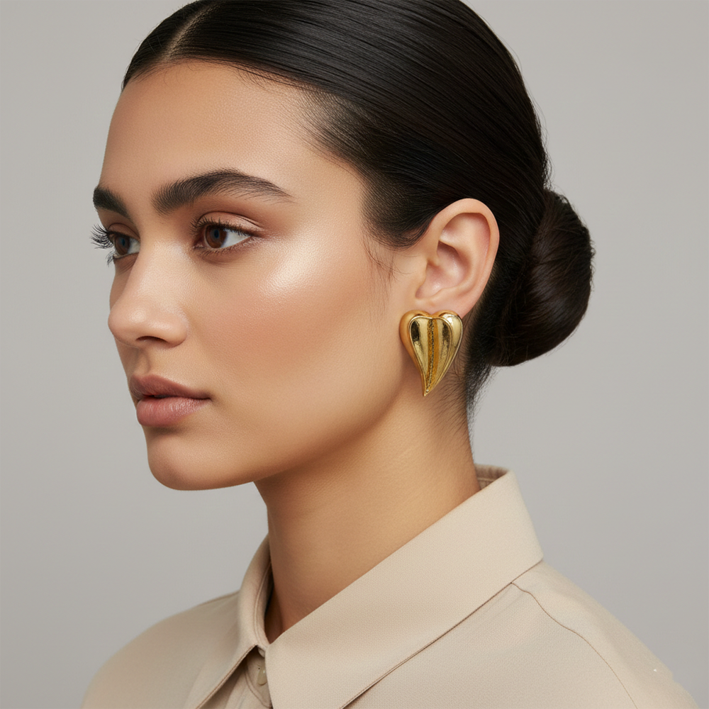 The99Jewel Anti-Tarnish Gold Heart Stud Earrings for Women