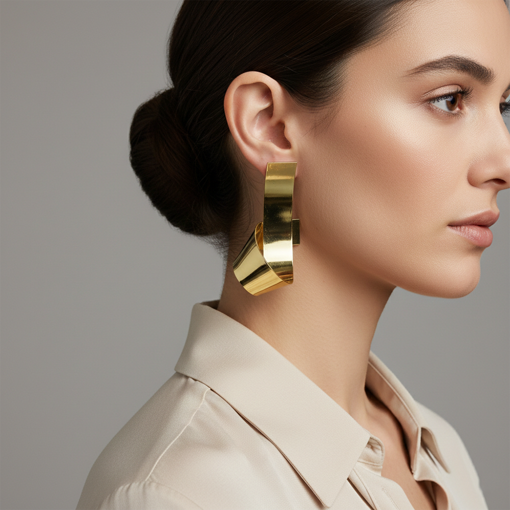 The99Jewel Anti-Tarnish Gold Curved Statement Earrings for Women