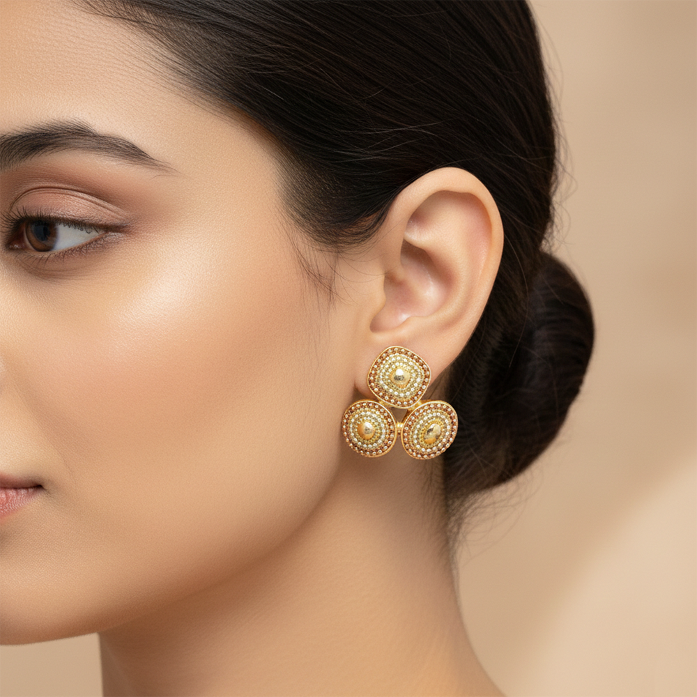 The99Jewel Anti-Tarnish Gold Tone Triple Disc Stud Earrings for Women